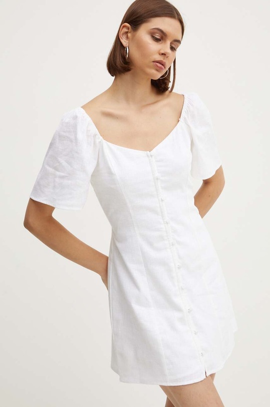 Lněné šaty Abercrombie & Fitch KI159.4887.100 bílá SS24