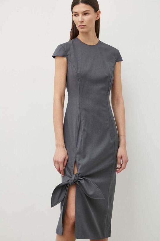 Remain rochie din amestec de lana midi gri 501546514