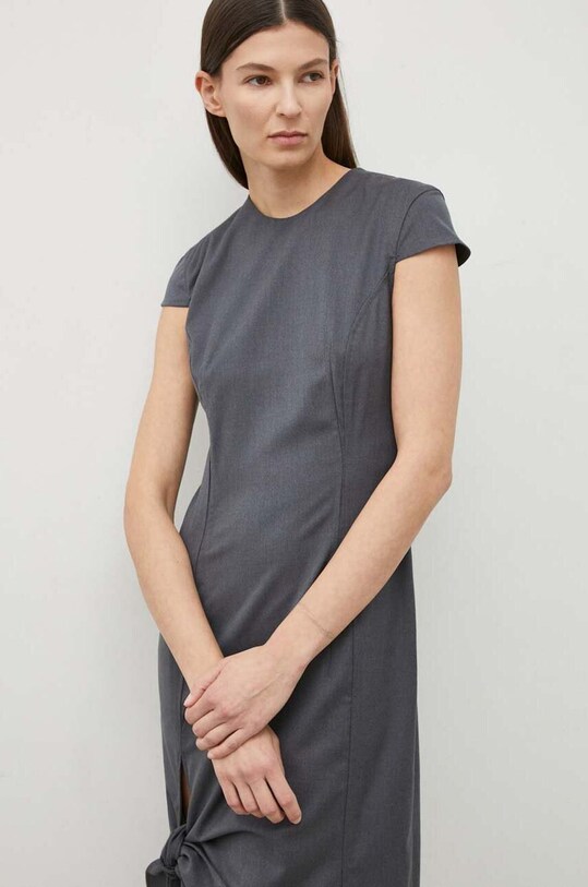 Remain rochie din amestec de lana gri 501546514