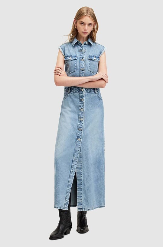 Džínové šaty AllSaints BLAIR DENIM DRESS maxi modrá W183DA