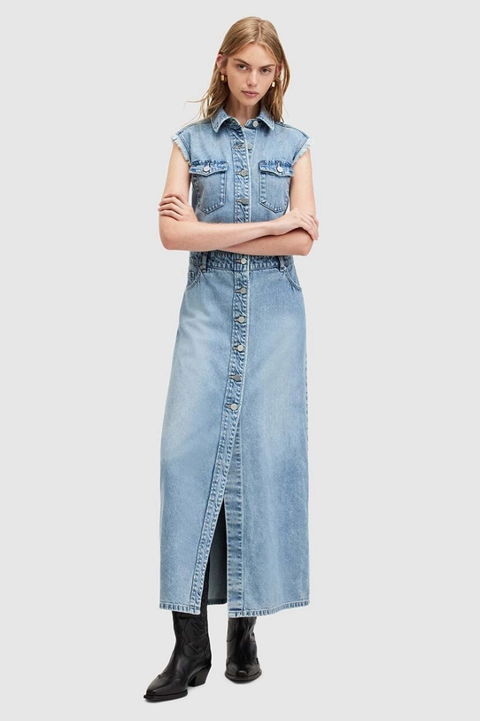 AllSaints sukienka jeansowa BLAIR DENIM DRESS bawełna niebieski W183DA