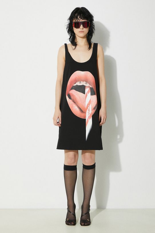 Fiorucci rochie din bumbac Mouth Print Tank Dress mini negru W01FPDTA111CO01BK01