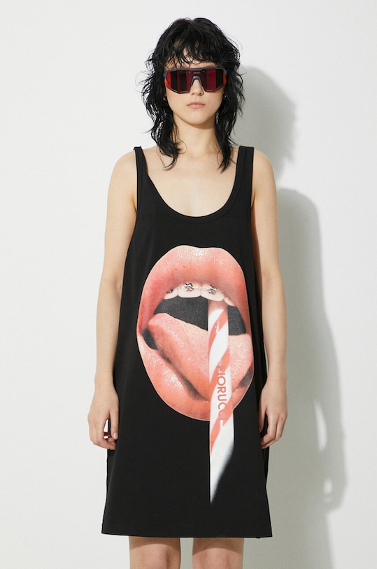 Îmbrăcăminte Fiorucci rochie din bumbac Mouth Print Tank Dress W01FPDTA111CO01BK01 negru