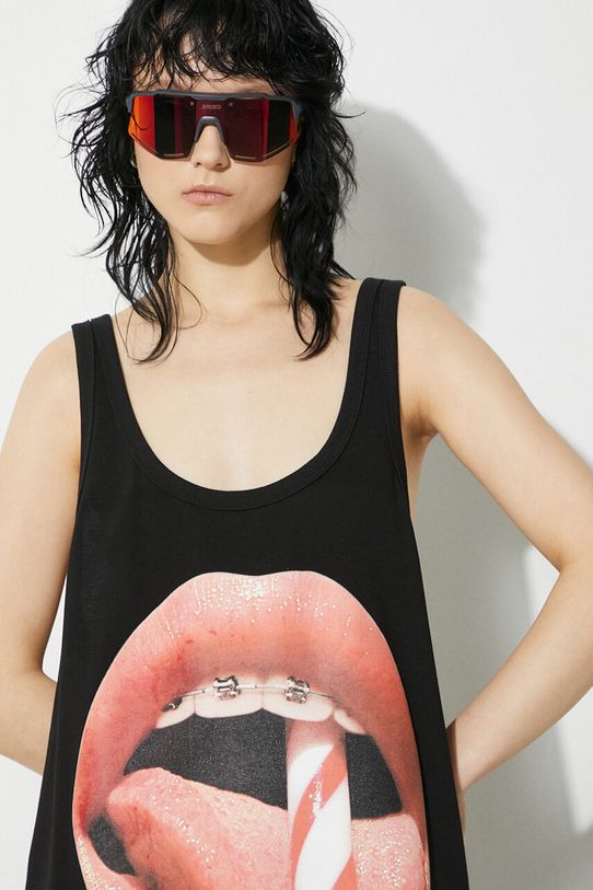 Βαμβακερό φόρεμα Fiorucci Mouth Print Tank Dress W01FPDTA111CO01BK01 μαύρο