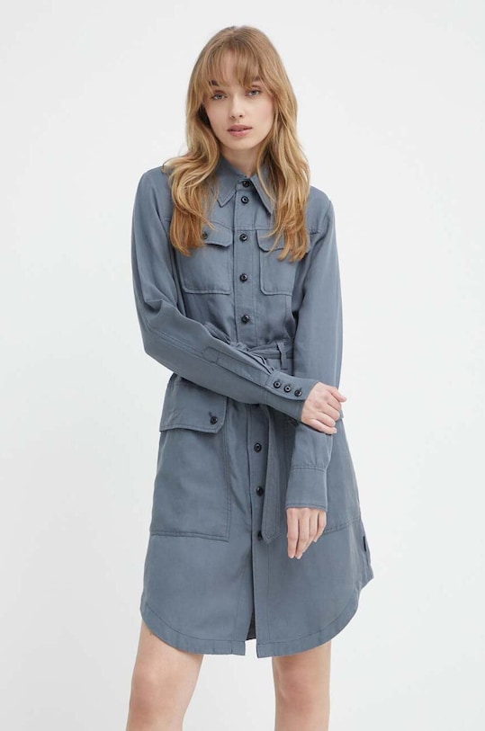 Šaty s prímesou ľanu G-Star s prímesou ľanu sivá D23608.D408.5781