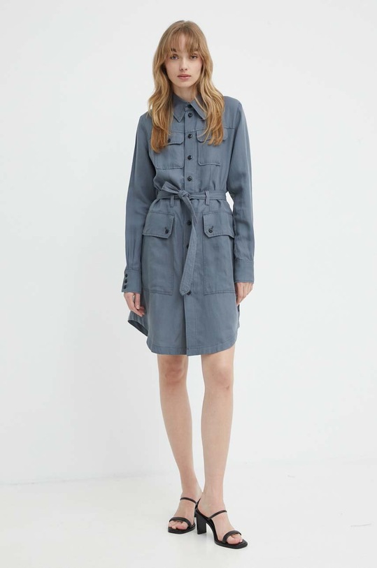 Šaty s prímesou ľanu G-Star D23608.D408.5781 sivá SS24