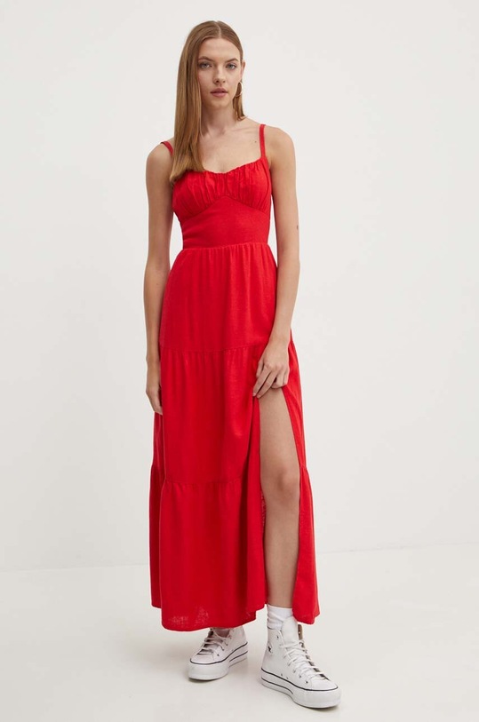 Ľanové šaty Hollister Co. KI359.4195.510 červená SS24