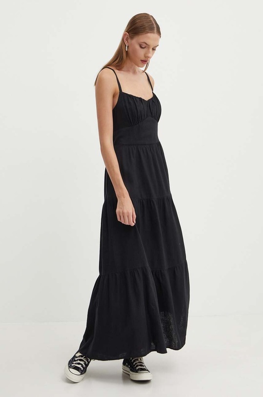 Ľanové šaty Hollister Co. ľan čierna KI359.4196.900