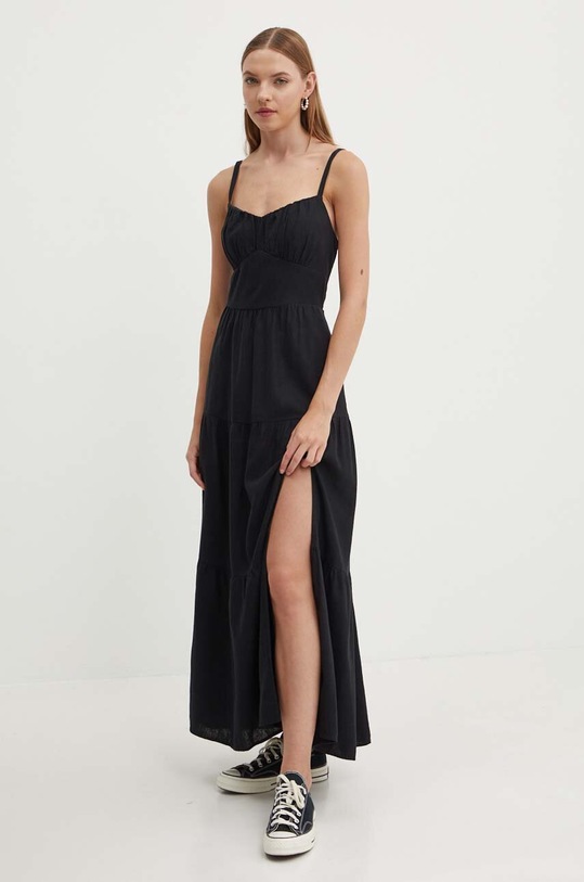 Ľanové šaty Hollister Co. KI359.4196.900 čierna SS24