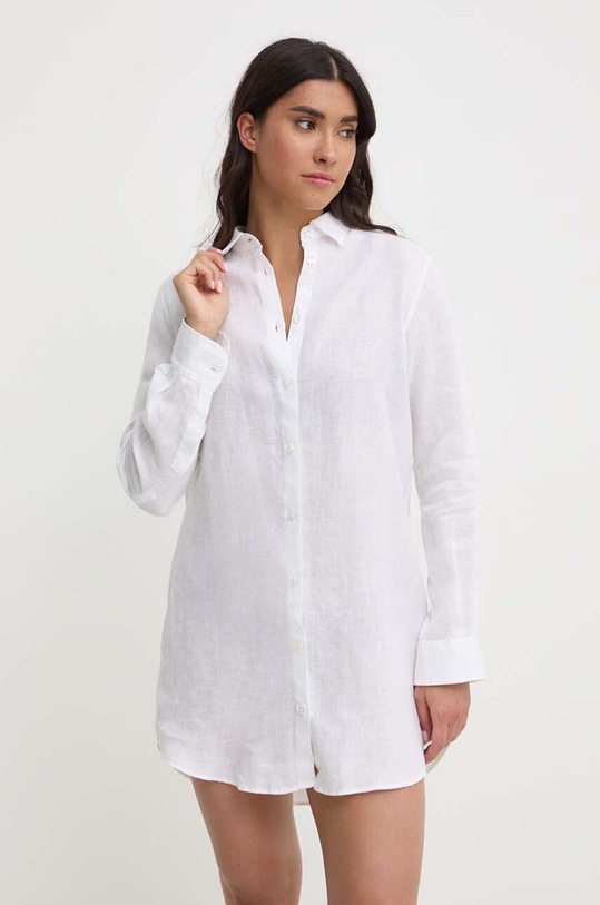 Vilebrequin sukienka lniana FRAGANCE trzy czwarte biały FRGU3U00