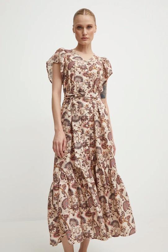 Šaty s příměsí lnu Bruuns Bazaar ZeodaryBBMaysie dress maxi růžová BBW3934