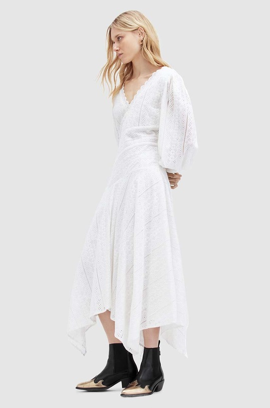 Βαμβακερό φόρεμα AllSaints AVIANA BRODERIE DRES λευκό WD579Z