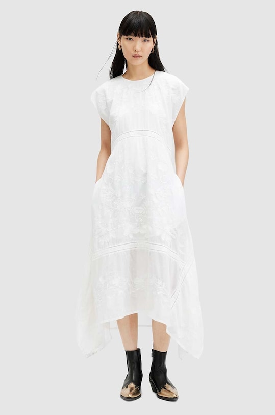 AllSaints rochie din bumbac GIANNA EMB DRESS maxi alb WD588Z