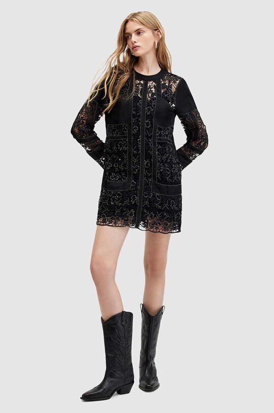 Платье с примесью шелка AllSaints NOUSH EMB DRESS WD591Z чёрный