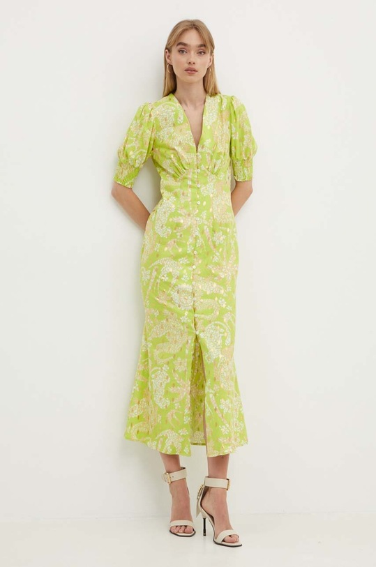 Haljina s dodatkom lana Never Fully Dressed Lindos casual zelena NFDDR1310