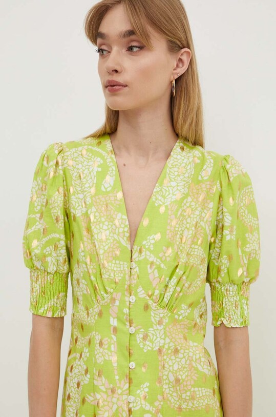 Never Fully Dressed rochie din amestec de in Lindos NFDDR1310 verde SS24