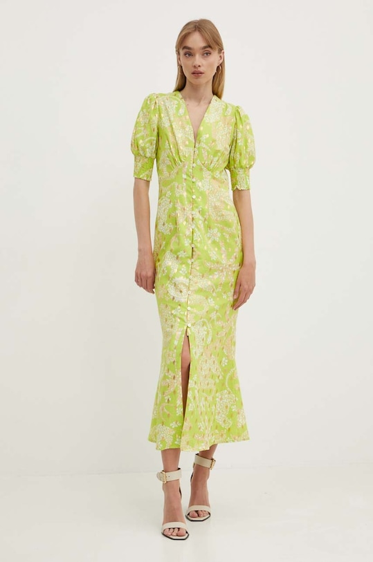Haljina s dodatkom lana Never Fully Dressed Lindos zelena NFDDR1310