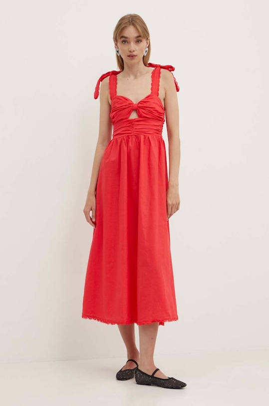 Never Fully Dressed sukienka z domieszką lnu Elspeth casual czerwony NFDDR1526