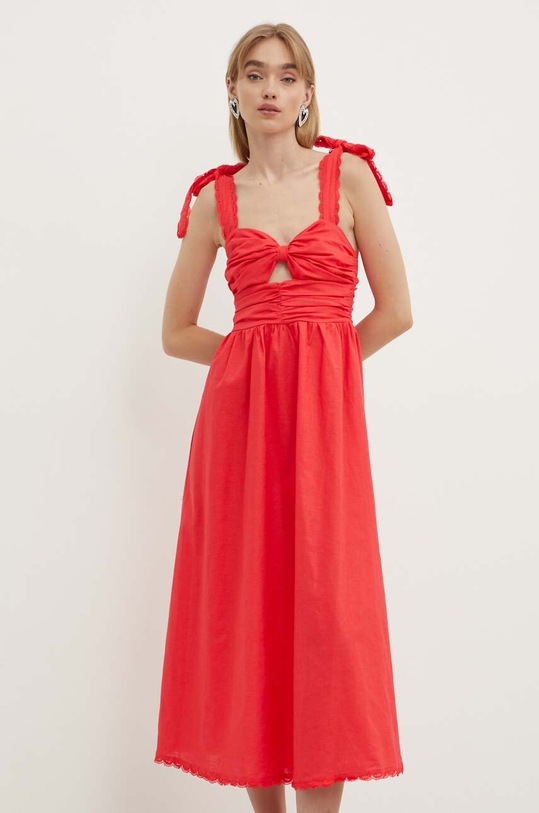 Never Fully Dressed sukienka z domieszką lnu Elspeth czerwony NFDDR1526