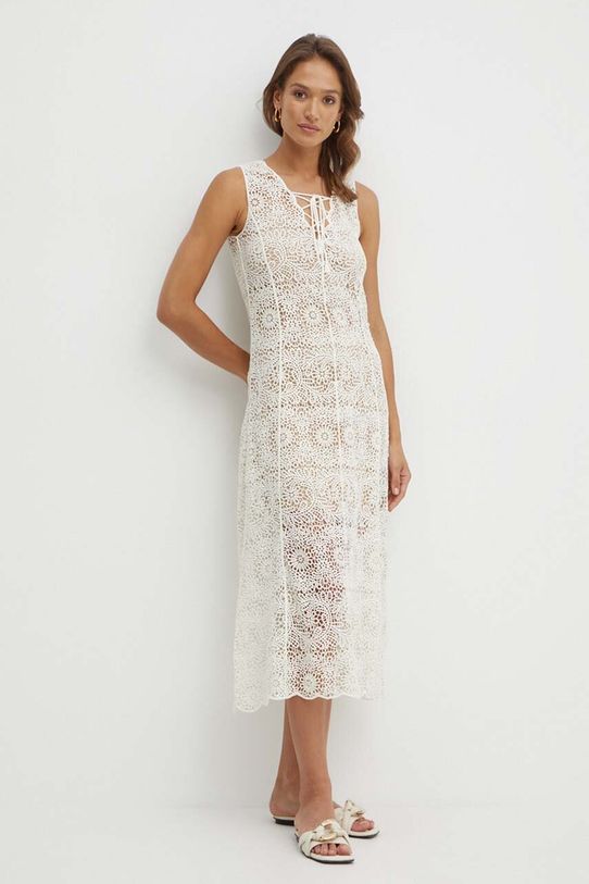Twinset rochie din amestec de lana legat bej 241TT3011