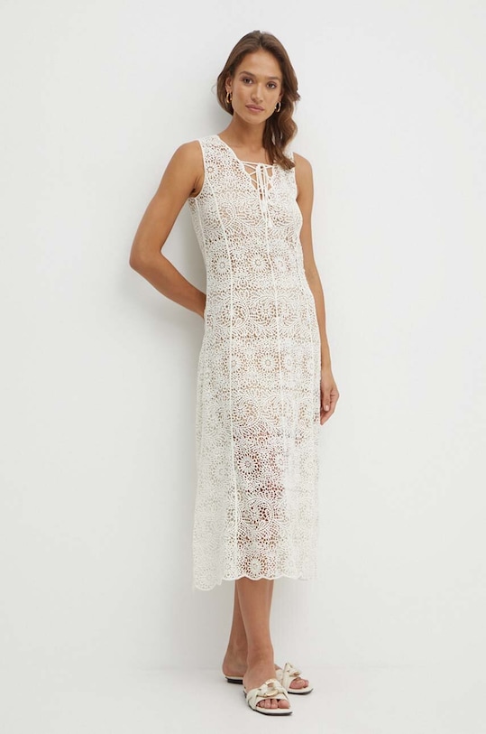 Twinset sukienka z domieszką wełny casual beżowy 241TT3011