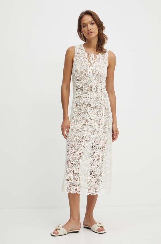 Twinset sukienka z domieszką wełny beżowy 241TT3011