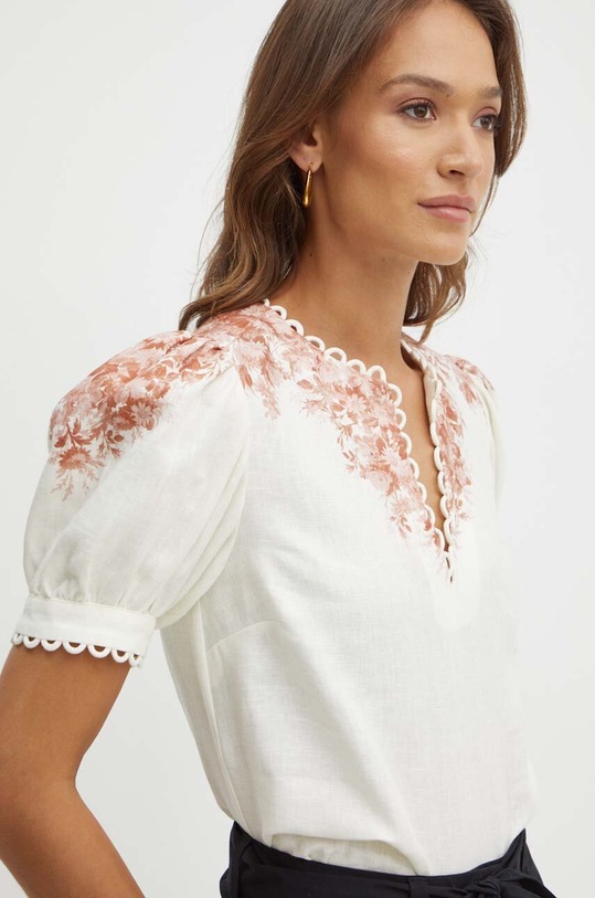 Twinset bluza din in flori bej 241TT2402