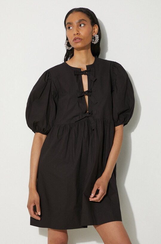 Oblečení Bavlněné šaty GANNI Cotton Poplin Tie String Mini Dress F9005 černá