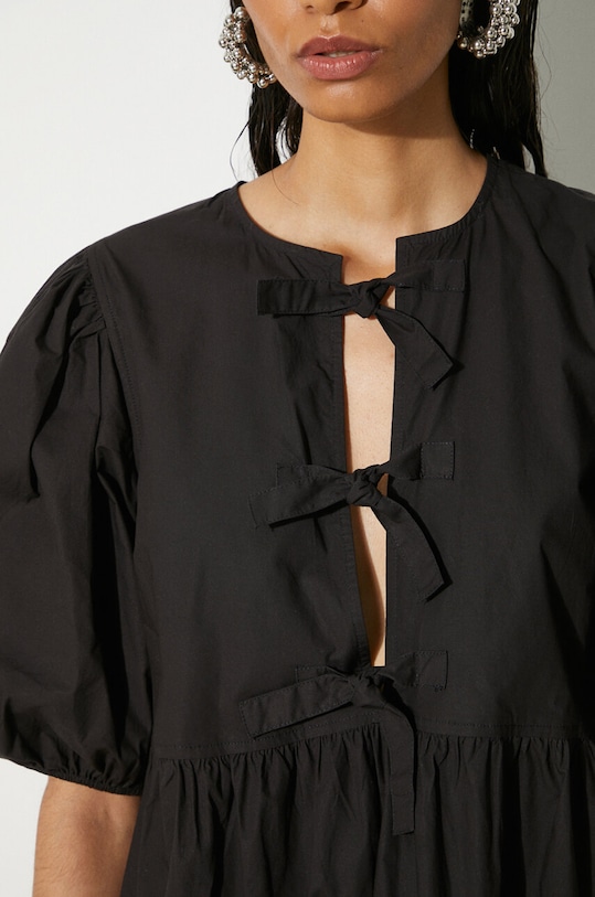 Памучна рокля GANNI Cotton Poplin Tie String Mini Dress F9005