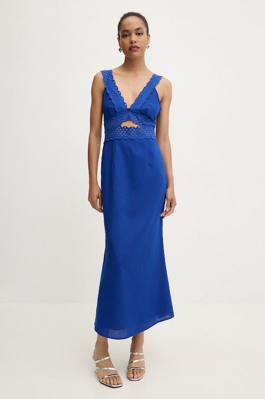 Šaty s prímesou ľanu Never Fully Dressed Mimi Dress látka modrá NFDDR1500