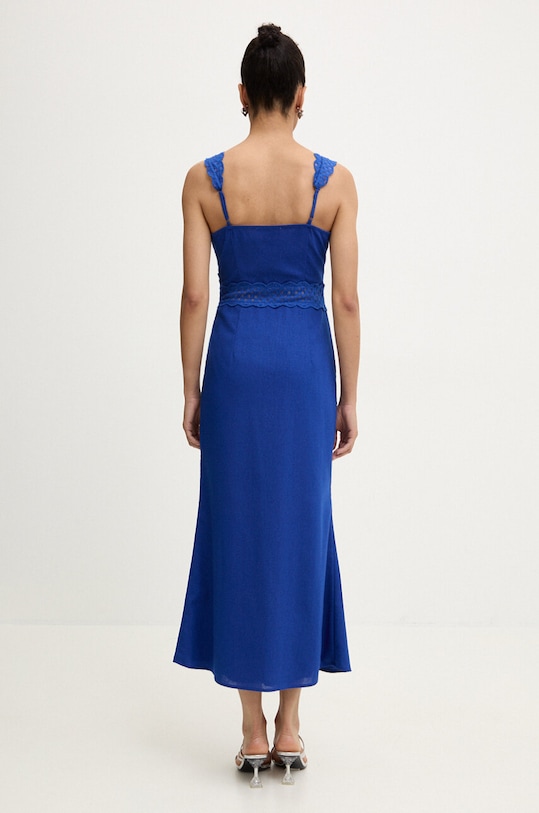 Šaty s prímesou ľanu Never Fully Dressed Mimi Dress NFDDR1500 modrá SS24