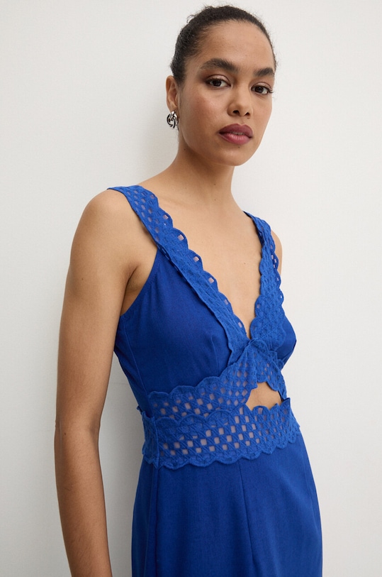 Šaty s prímesou ľanu Never Fully Dressed Mimi Dress modrá NFDDR1500