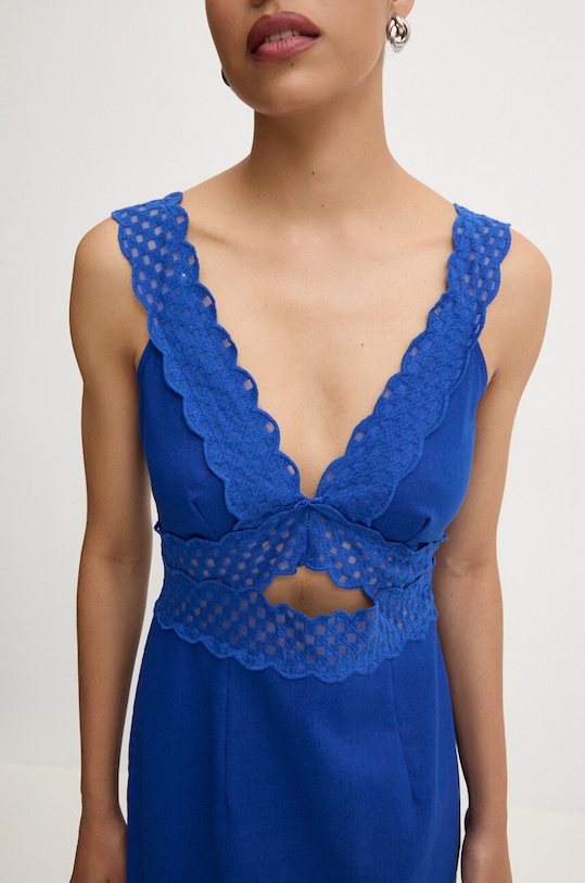 Šaty s prímesou ľanu Never Fully Dressed Mimi Dress NFDDR1500 modrá