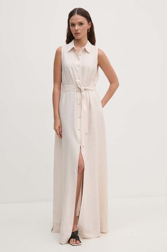 Lněné šaty Sandro Ferrone maxi růžová SFS7XBDMISA