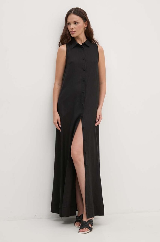 Lněné šaty Sandro Ferrone černá SFS7XBDMISA