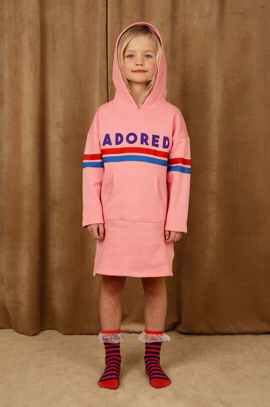 Хлопковое детское платье Mini Rodini длинный розовый 2415011928