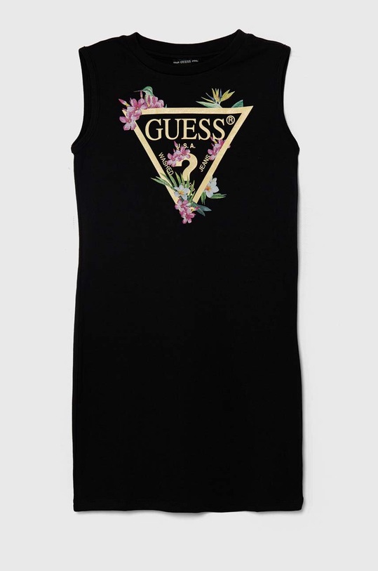Παιδικό βαμβακερό φόρεμα Guess στάμπα μαύρο J4RK38.KA6W4.PPYH
