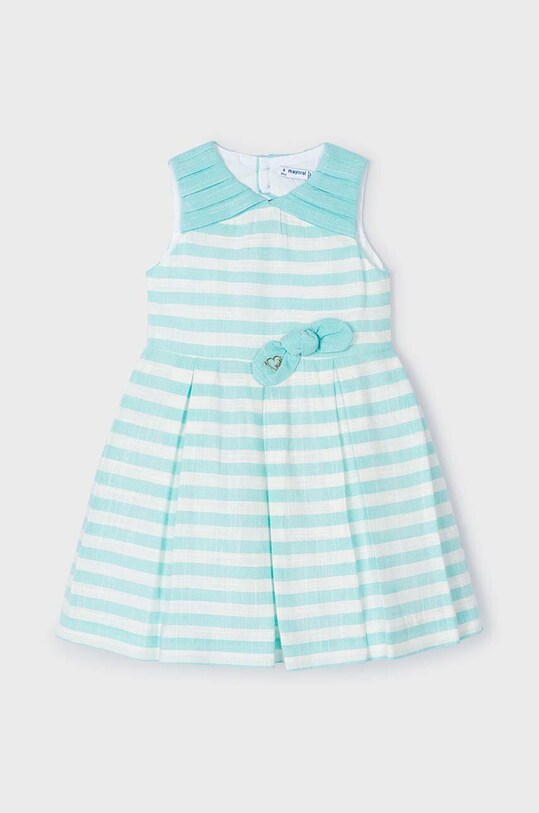 Φόρεμα με μείγμα από λινό για παιδιά Mayoral ρίγες τιρκουάζ 3915.6B.Mini.PPYH