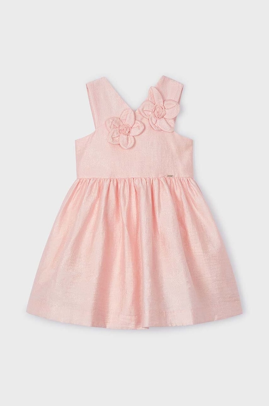 Φόρεμα με μείγμα από λινό για παιδιά Mayoral μυτερό άκρο μπεζ 3916.6B.Mini.PPYH