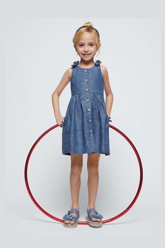 Mayoral sukienka lniana dziecięca rozkloszowany niebieski 3928.6E.Mini.PPYH
