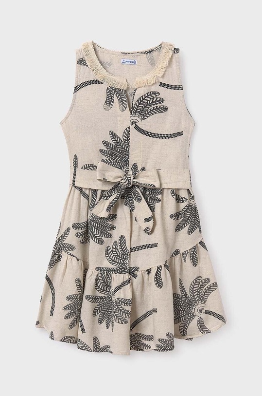 Φόρεμα με μείγμα από λινό για παιδιά Mayoral στρογγυλό μπεζ 6955.8C.Junior.PPYH