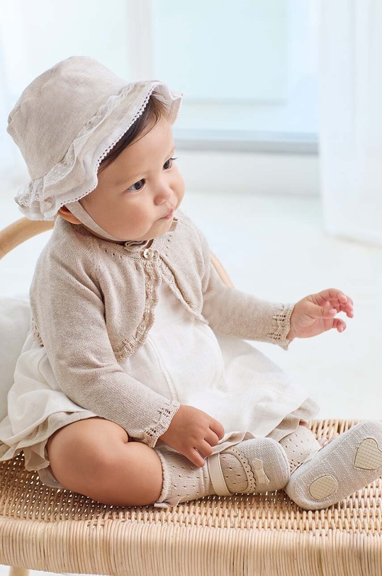 Φόρεμα με μείγμα από λινό για παιδιά Mayoral Newborn κοντό μπεζ 1828.2N.Newborn.PPYH