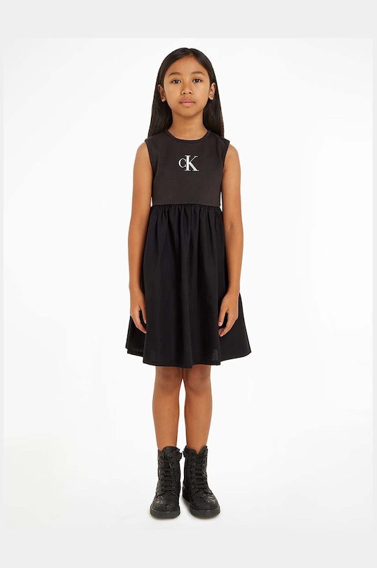 Παιδικό φόρεμα Calvin Klein Jeans στρογγυλό μαύρο IG0IG02479.104.116.PPYH