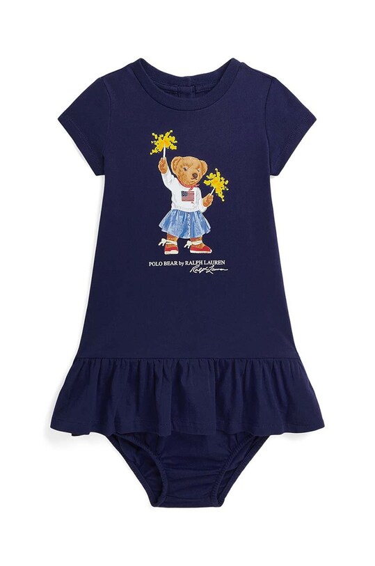 Pamučna haljina za bebe Polo Ralph Lauren print mornarsko plava 310953280001