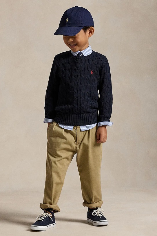 Παιδικό βαμβακερό πουλόβερ Polo Ralph Lauren σκούρο μπλε 322702674060