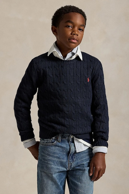 Polo Ralph Lauren pulover de bumbac pentru copii uni negru 323702674060