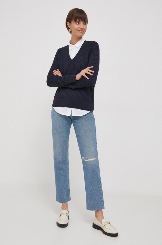 Tommy Hilfiger sweter bawełniany WW0WW40674 granatowy SS24