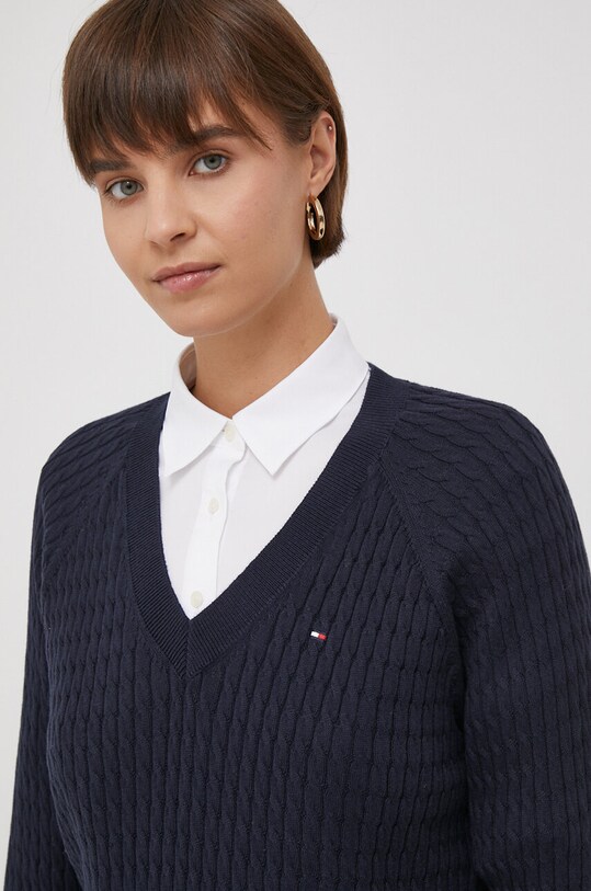 Βαμβακερό πουλόβερ Tommy Hilfiger σκούρο μπλε WW0WW40674