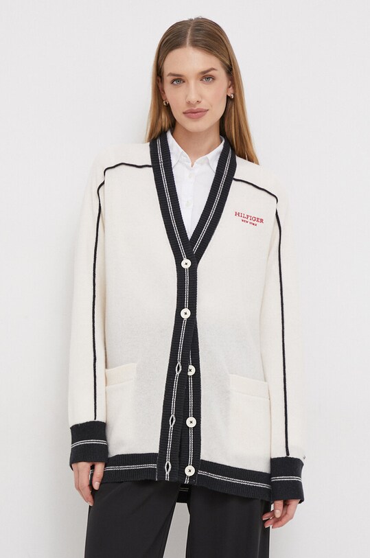 Tommy Hilfiger kardigan wełniany wełna beżowy WW0WW40722
