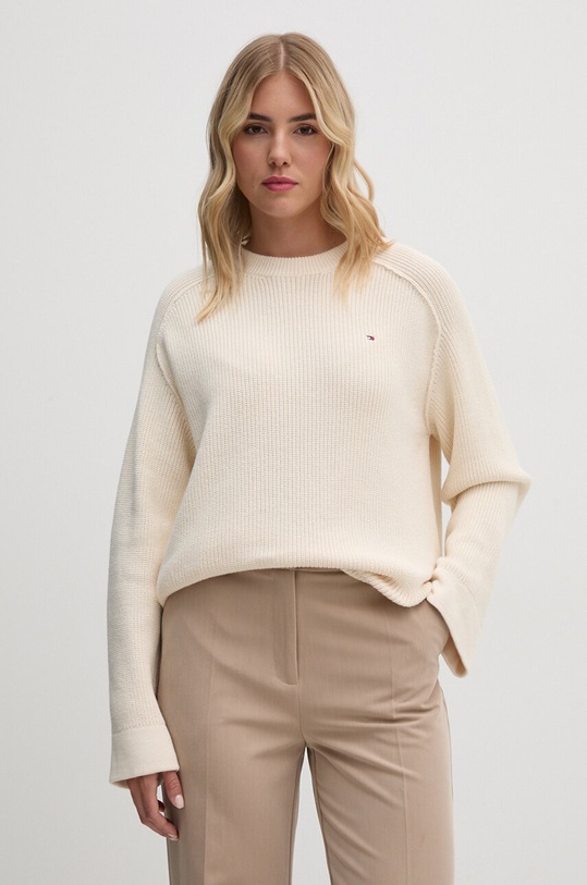 Βαμβακερό πουλόβερ Tommy Hilfiger μπεζ WW0WW40751